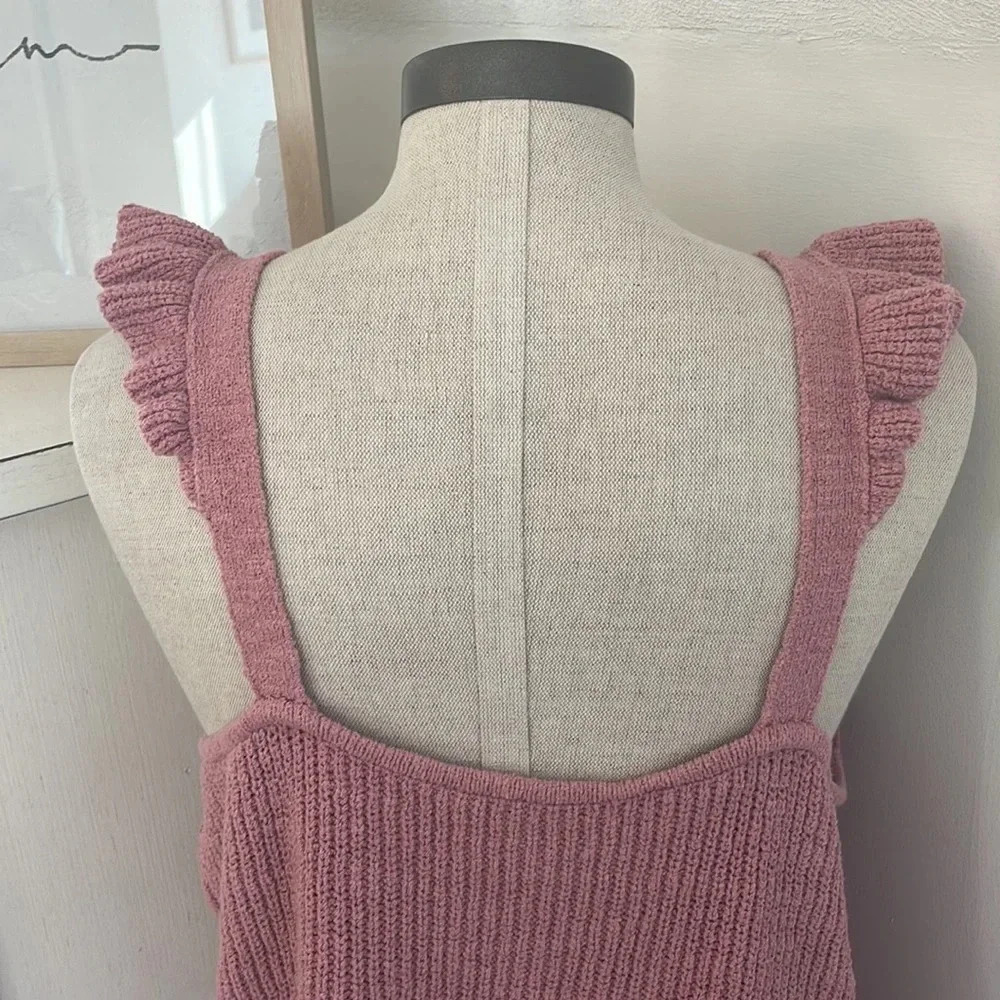 Madewell‎ ruffle-strap button-front sweater tank pink size Large - Picture 4 of 7